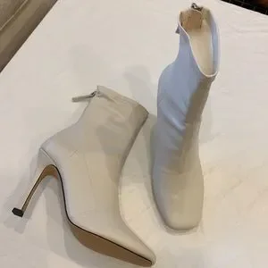 Size 6 Cream wide fit square toe mid heel ankle boots